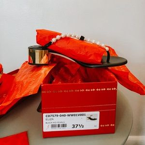 RENÉ CAOVILLA 40MM SWAROVSKI PEARL SANDALS W/ BOW